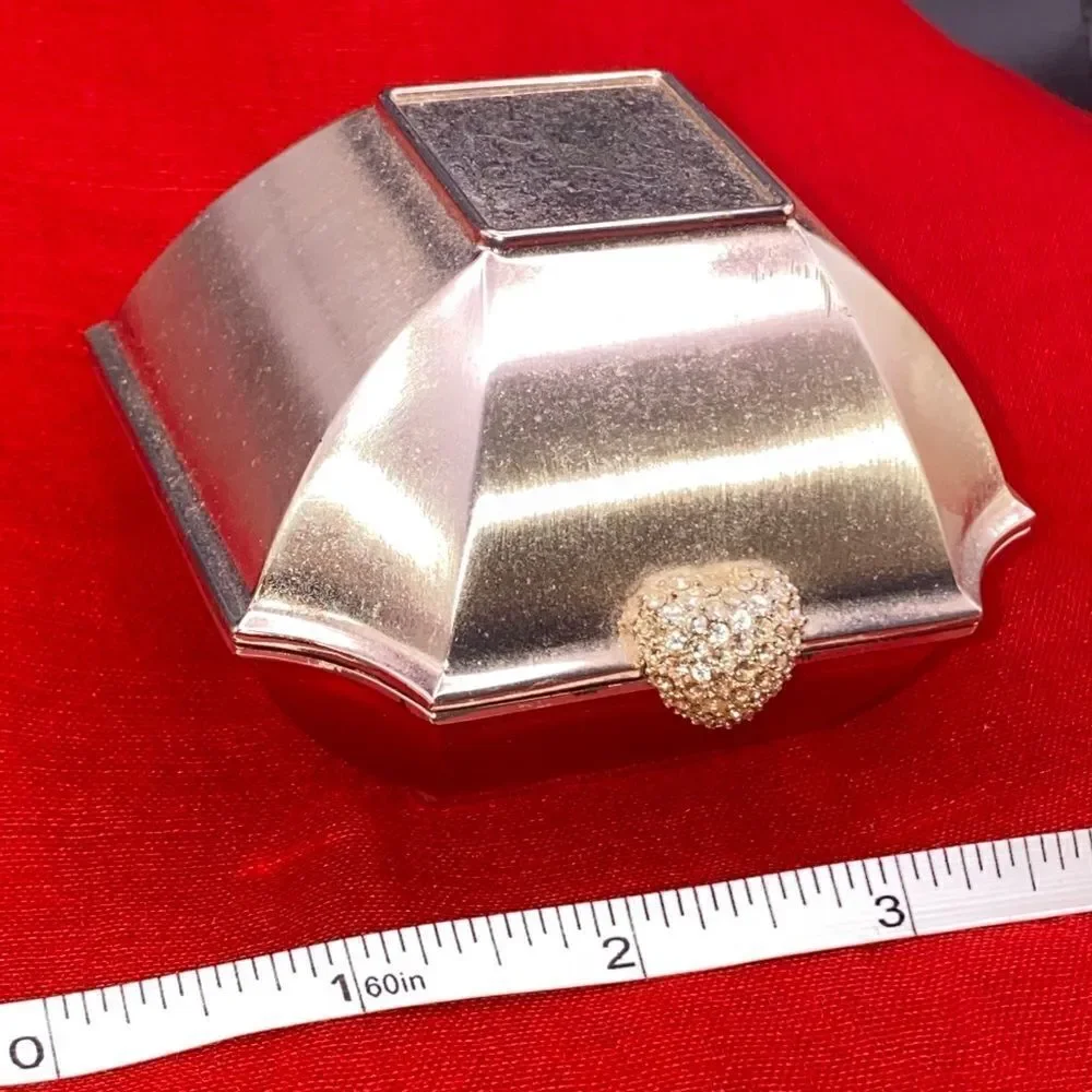 Small square metal trinket box with hinged lid with no makers mark
